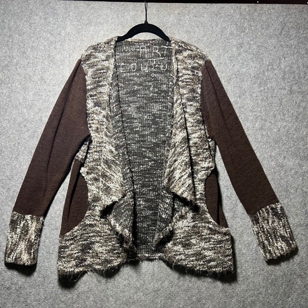 Artsy‎ Textured Knit Open Front Cardigan Boho Lagenlook L XL Brown - Picture 1 of 9